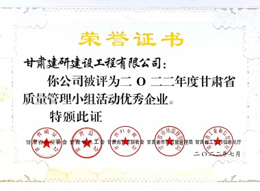 2022年度甘肅省質量管理小組活動優秀企業